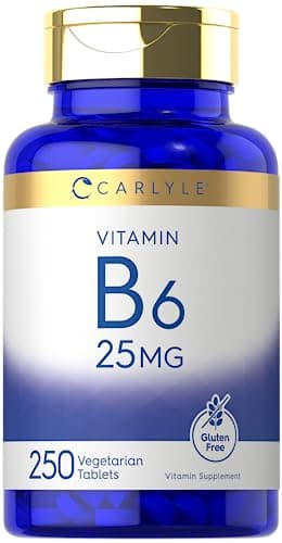 Carlyle Vitamin B6 | 25 mg | 250 Tablets | Supplement for Women and Men | as Pyridoxine Hydrochloride | Vegetarian, Non-GMO, and Gluten Free
