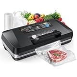 95kpa Vacuum Sealer Machine,Commercial Full Automatic Food Sealer,Powerful Sealing System with Double Heat Seal,Built-in Cutter&Bags Storage,1 Bag Rolls and 10 pcs Pre-cut Bags