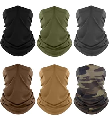 Fuinloth Neck Gaiter, 6 Pack Cooling UV Protection Bandana Face Mask Gator Scarf for Men Women Black+Gray+Green+Camo+Sand+Brown