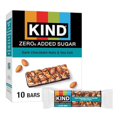 Kind Zero Added Sugar Healthy Snacks Bars, Dark Chocolate Nuts & Sea Salt, Gluten Free, High Fiber, Keto Snacks, 5g Protein, 10 Count