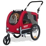DOGGYHUT® Premium M Pet Bike Trailer & Stroller 2-in-1,for Dogs up to 50 lbs,Parking Brakes,Easy Folding Cart Frame, Universal Bicycle Coupler,E-Bike Friendly (Red)