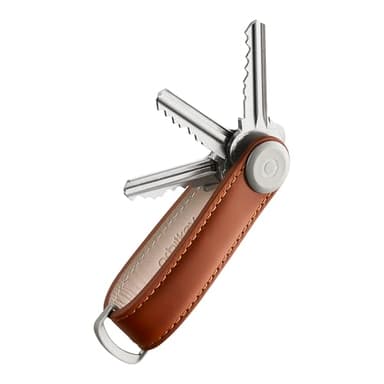 Orbitkey Leather Key Organizer | Durable, Stainless Steel Locking Mechanism, Slim & Quiet Profile | Holds up to 7 Keys, Cognac with Tan Stitching
