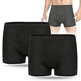 Men's Incontinence Underwear 2PCS Incontinence Boxer Briefs Absorption Protection Washable Incontinence Underwear for Men Leak Proof Underwear with Front & Rear Absorbent Area 280ML (Black, X-Large)
