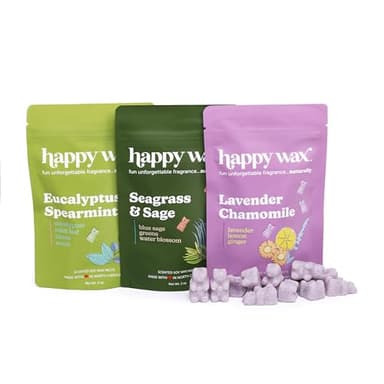 Happy Wax Spa Mix Premium Scented Natural, Non Toxic Soy Wax Melts – 6 Total Oz. of Scented Wax Melts. Includes: Seagrass & Sage, Lavender Chamomile, and Eucalyptus Spearmint
