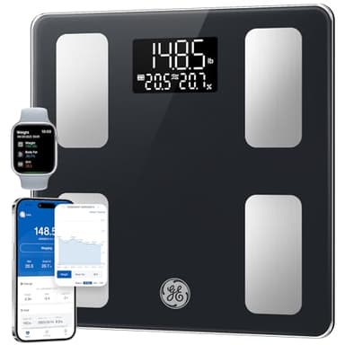 GE Smart Scale for Body Weight and Fat, Digital Bathroom Scales BMI Body Fat - Bluetooth 13 Body Composition Monitor for Muscle Mass People with App, Accurate 400lb Weighing, Battery-Black