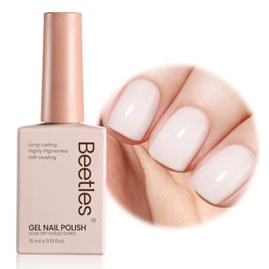Beetles Milky White Gel Nail Polish - 15ml Neutral Jelly Nude Nail Polish Base Color Nail Concealer Sheer Translucent Effect Soak Off UV LED French Nail Art Salon DIY Manicure Gift for Women 0.5Oz