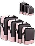 4 PCS Set Compression Packing Cubes for Travel, Lightweight Travel Packaging Organizer Bags for Carry On Space Saving, Travel Essentials Cubes for Suitcase Backpack, Pink