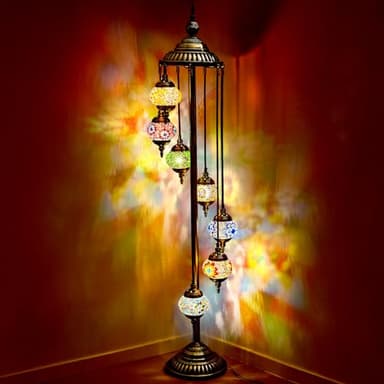 Hortsun Turkish Lamp Moroccan Floor Lamp Handmade Globe Living Floor Lighting Bohemia Standing Lighting for Decorative Home Designs(Floor,7 Globes Style)