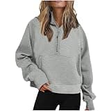 Pvkarhg Peime Hoodies for Women Half Zip Pullover Scuba Dupes Fall Clothes for Women Fleece Crop Sweatshirt With Pocket Fashion Athletic Outfits My of Orders Gray XL