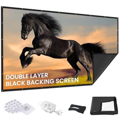 120 inch Projector Screen 2025 Upgraded- Black Backing, Straight Edges, Foldable, Washable and Wrinkle-Free - for Indoor Home Theater and Outdoor Cinema -White 16:9 by IOLIEO