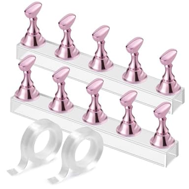 Etercycle Nail Stand Acrylic Nail Art Display Stand Practice Nail Holder for Painting Nails Magnetic Practice Stands with Double-sided Tape For DIY Salon Supplies (Pink)