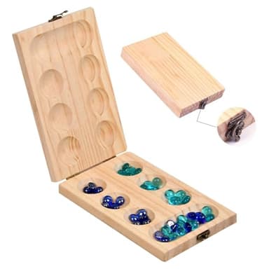 ZUNIPLEX Mancala Board Game - Board Game with Folding Wooden Board