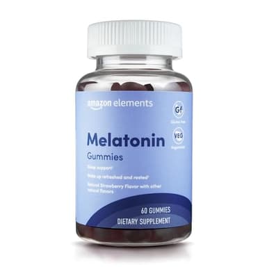 Amazon Elements Melatonin Gummies, Strawberry, Sleep Support, 10mg, 60 Count (Previously Revly)