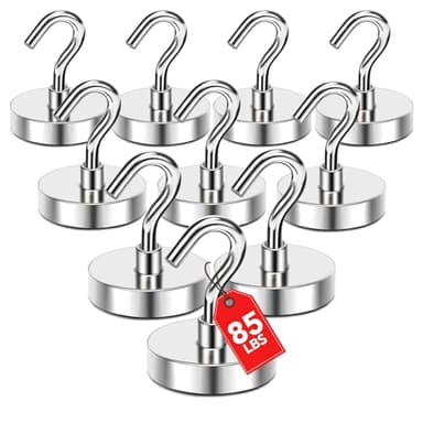 MIKEDE Magnetic Hooks, 85 Lbs Heavy Duty Earth Magnets with Hooks for Cruise Cabin, 10 Pcs Strong Locker Magnetic Hooks for Hanging, Metal Magnetic Hanger for Classroom, Grill, Fridge, Kitchen
