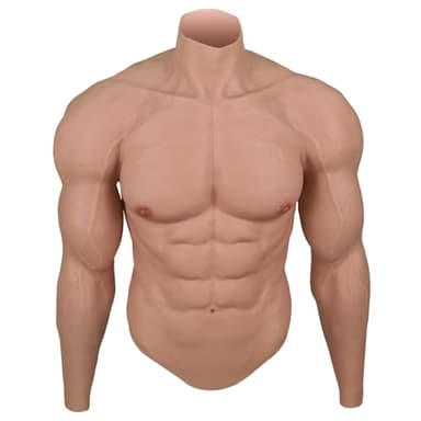 deedeecos Fake Muscular Silicone Bodysuit with Abs Chest Arms, Realistic Costume for Cosplay Crossdresser Performance (Yellow, XL Size)