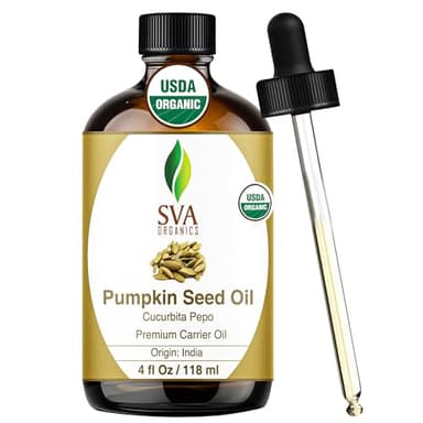 SVA Pumpkin Seed Oil Organic - 4 Fl Oz – 100% Natural Cold Pressed Organic Pumpkin oil - for Face, Skin Care, Hair Care, Scalp Massage & Body Massage – Carrier Oil with Dropper