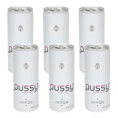 Pussy's Natural Energy Drink - Carbonated Energy Drinks Pack of 6-250ml - All Natural Caffeine Drinks - ILIOS Packaging.