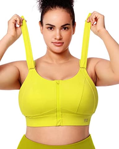 VFUS Zip Front Adjustable High Impact Sports Bras for Women Large Breasts Full Coverage Workout Running Removable Pads (X-Large, Highlight Yellow)