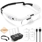 GUOUBUO Magnifying Glass with Light, 1.5X-5.0X Magnifying Glasses, Rechargeable Magnifying Headset with Light, Head Magnifier with 4 Detachable Lenses, Magnifying Glasses for Close Work Crafts Jewelry