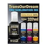 TransOurDream Tru-Sublimation Ink Auto Refilled for Epson Eco Tank Inkjet Printer,Extra Black 30%, 337ML for Heat Press ET2400 ET2720 ET2760 ET2750 ET4800 ET-2800 ET-2803 ET-2850 on Mugs and T-Shirts