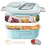 Tinaforld Adults Bento Lunch Box,Salad Container Large 43oz Salad Bowl, Bento-Style Tray for Toppings, 3oz Sauce Container for Dressings, and Built-In Reusable Fork (Blue)