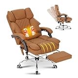 BOWTHY Kneading Massage Executive Office Chair with Heated,90-135° Reclining with Footrest,Ergonomic Desk Chair,Diamond-Stitched Cushion Leather Chair (Brown)