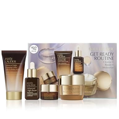 Estée Lauder Get Ready Routine 4-Piece Skincare Gift Set | Cleanse + Repair + Moisturize | Includes Cleanser 1 Fl Oz, Eye Cream 0.17 Fl Oz, Face Serum 0.5 Fl Oz & Moisturizer 0.24 Ounce