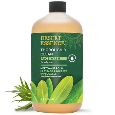 Desert Essence Thoroughly Clean Face Wash with Tea Tree Oil, Castile Soap and Coconut Oil - Organic Facial Cleanser for Sensitive and Oily Skin, Vegan & Cruelty-Free, 32 fl oz