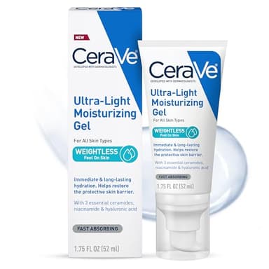 CeraVe Ultra-Light Moisturizing Gel, Hydrating Gel Face Moisturizer For Men & For Women with Ceramides, Niacinamide, Hyaluronic Acid, Fragrance Free, Oil-Free, Mattifying Moisturizer, 1.75 FL Oz