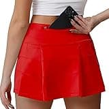 Husnainna High Waisted Pleated Tennis Skirt with Pockets Athletic Golf Skorts for Women Casual Workout Built-in Shorts 018BZQ-Dark Red/b4