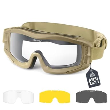 VOZAPOW Airsoft Goggles Anti Fog with ANSI Z87.1 Certified, Safety Goggles Impact Resistant, Tactical Shooting Glasses