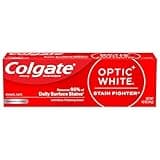 Colgate Optic White Stain Fighter Whitening Toothpaste, Clean Mint Flavor, Safely Removes Surface Stains, Enamel-Safe for Daily Use, Teeth Whitening Toothpaste with Fluoride, 4.2 Oz Tube