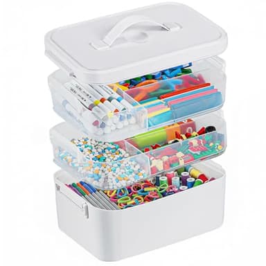 Gifhomfix 3-Layer Plastic Craft Organizers and Storage Box with Removable Trays, Storage Containers with lids and Handle, Art Supply Storage Organizer for Organizing Bead, Sewing, Tool