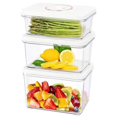 Vixino Vacuum Seal Containers, 3Pcs Reusable Food Storage Containers with Lids for Meal Prep and Freezer,BPA-Free，Microwave Safe，Leak-proof,Airtight (Vacuum Sealer Not Included)