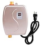 Mini Electric Tankless 110V Small Instant Hot Water Heater,Under Sink Plug in Water Heaters on Demand with LCD Digital Display for Kitchen Sink Faucet(Gold)