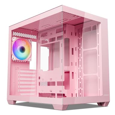 Vetroo AL900 ATX PC Case with 270° Full View Tempered Glass, Pre-Installed ARGB & PWM FDB Fan, Supports 360mm Radiator & 10 Fans, Type-C Ready, for 50 Series GPUs (Pink)