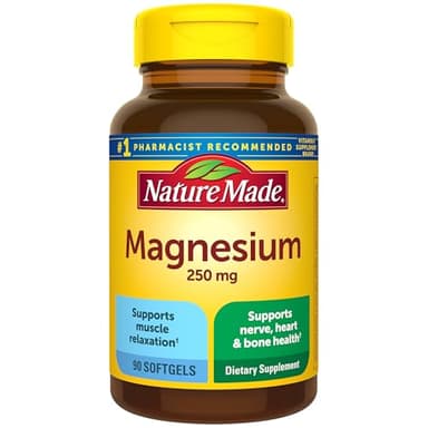 Nature Made Magnesium 250 mg, Magnesium Supplements for Men and Women, Support for Muscle, Heart, Bone and Nerve Health, 90 Softgels, 90 Day Supply