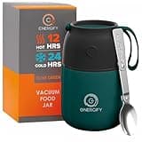 ENERGIFY Vacuum Insulated Food Jar Wide Mouth 17 Oz Soup Thermo with Folding Spoon - Thermal Lunch Containers for Kids & Adults - Leak Proof Stainless Steel Thermos for Hot Food Keep 12H and Cold 24