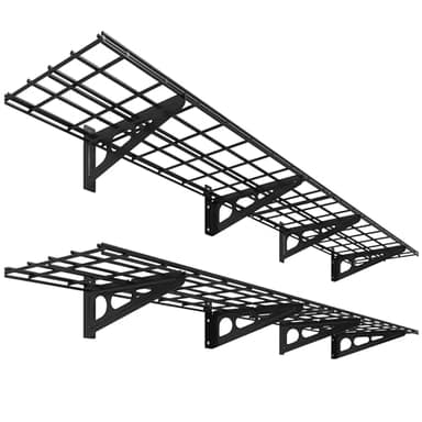 FLEXIMOUNTS 12-inch-by-72-inch Wall Shelf Garage Storage Rack Wall Mounted Floating Shelves,1x6ft,Black, 2-Pack, Classic Series