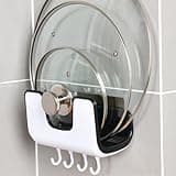 Komost Space-Saving Pot Lid Holder | Wall-Mounted Pan Lid Storage Organizer with Hooks | Adhesive, No-Drill Installation for Cabinet Doors & Kitchen Walls