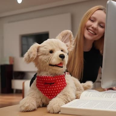 Chongker Interactive Companion Robot Dog Pets, Handmade Weighted Stuffed Animals, Cat Plush Toy with Voice Response, Realistic Heartbeat and Purring