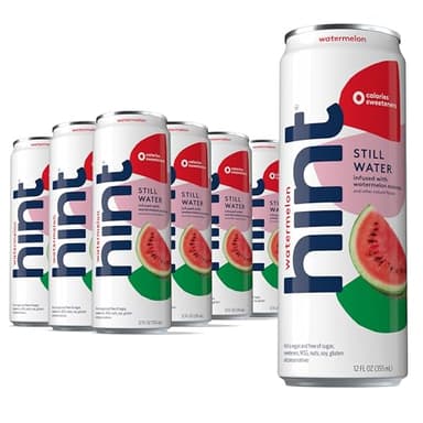 Hint Watermelon Canned Flavored Water, Pure Still Water Infused with Watermelon Essence, 12 oz Slim Cans, Zero Sugar, Calories, Sweeteners, Preservatives, or Artificial Flavors (Pack of 12)