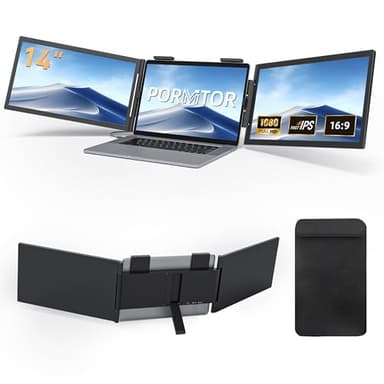 Pornitor Laptop Screen Extender, 14’’ FHD 1080P Triple Portable Monitor for Laptop with Ultra-Slim IPS Display, USB-C Plug and Play Multi Screen Attachment for 14"-15.6" Laptops