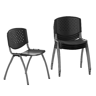 Flash Furniture Hercules Series Plastic Contoured Lobby Chairs with Perforated Backs, Ergonomic Stacking Chairs for Offices, Set of 5, Gray
