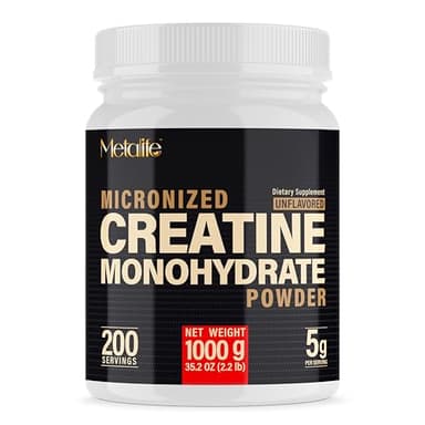 METALIFE 100% Pure Creatine Monohydrate Powder 200 Servings, Micronized Powder, Muscle Growth, Unflavored, Ideal for Athletes & Fitness Enthusiasts, Third Party lab Tested, Vegan, 1000 g