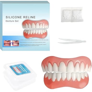 Moldable False Teeth - Silicone Dentures - Men and Veneers Teeth for Women - Upper and Lower Matching Set, Convenient and Quick, Suitable for Daily, Party - 1PCS - F