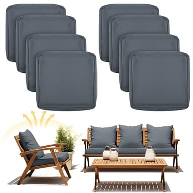Mindsoft 8 Pcs Patio Cushion Covers Outdoor Cushion Covers Replacement High UV Resistant Anti Slip Patio Cushion Covers Waterproof Chair Seat Cushion Slipcovers(Dark Gray,24" X 24" X 4")