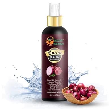 HERBS BOTANICA Red Onion Hair Oil with Black Seed Oil, Jojoba, Argan, Tea Tree, Sandalwood, Rose - Hair Growth Essentials and Hair Loss Control, 6.76 fl oz
