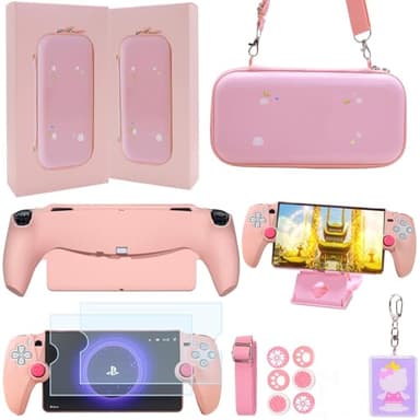 GUTIAL Accessories kit for Ps Portal - Cute Girly Kawaii PS5 Portal Accessories Bundle for Girls with Carry Case Protective Cover Screen Protector for Playstation Portal Remote Player - Pink