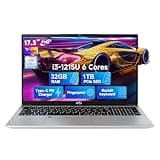 NIMO 17.3 FHD-Laptop，IPS Business Computer, 32GB RAM 1TB SSD 6 cores 12th Intel i3-1215U(up to 3.4 GHz) 65W Type C Laptop-Computer with Backlit Keyboard Fingerprint WiFi6 Win 11 Silver